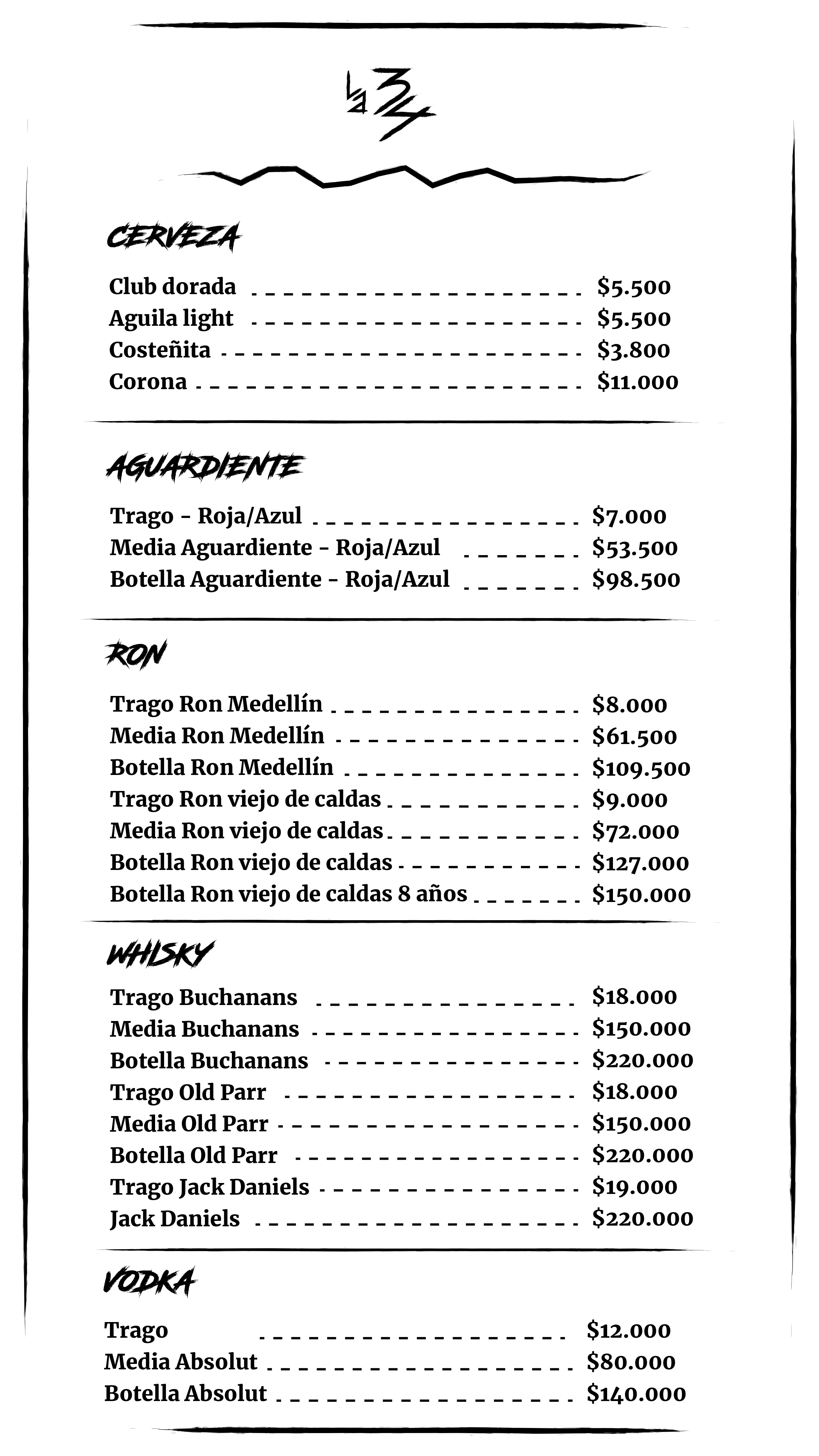 Carta de LA 34 Bar en Medellín — página 1